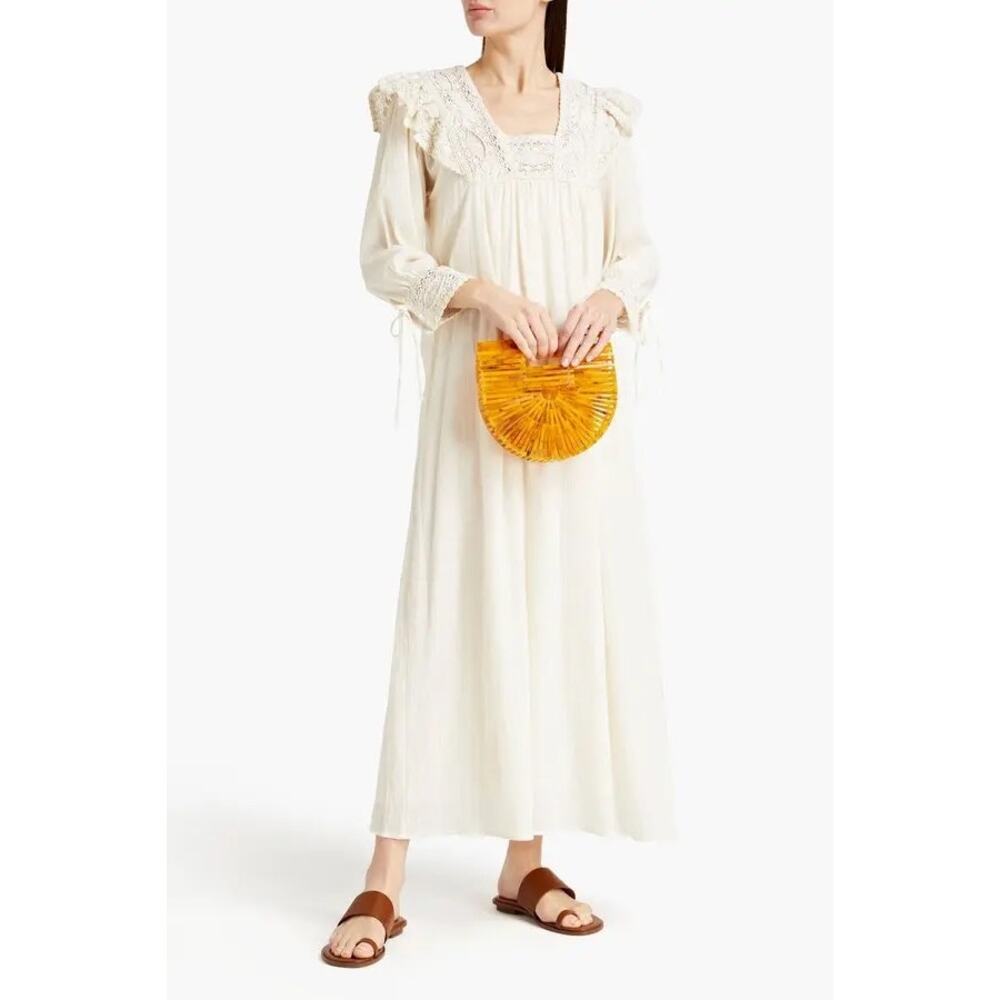 Antik Batik Lucia Crochet Trim Cotton Gauze Maxi Dress